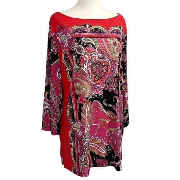 JM Collection Paisley Slinky Tunic L Top Boho Rococo Colorful Baroque Regency - Picture 4 of 16